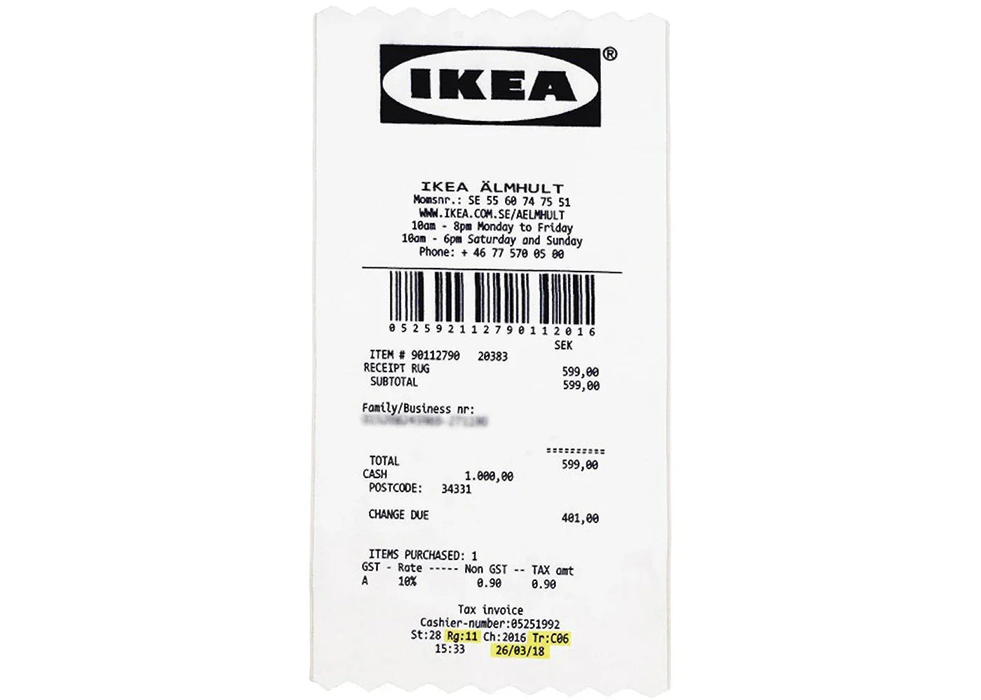 Virgil Abloh x IKEA MARKERAD "RECEIPT" Rug 201x89 CM White/Black -1
