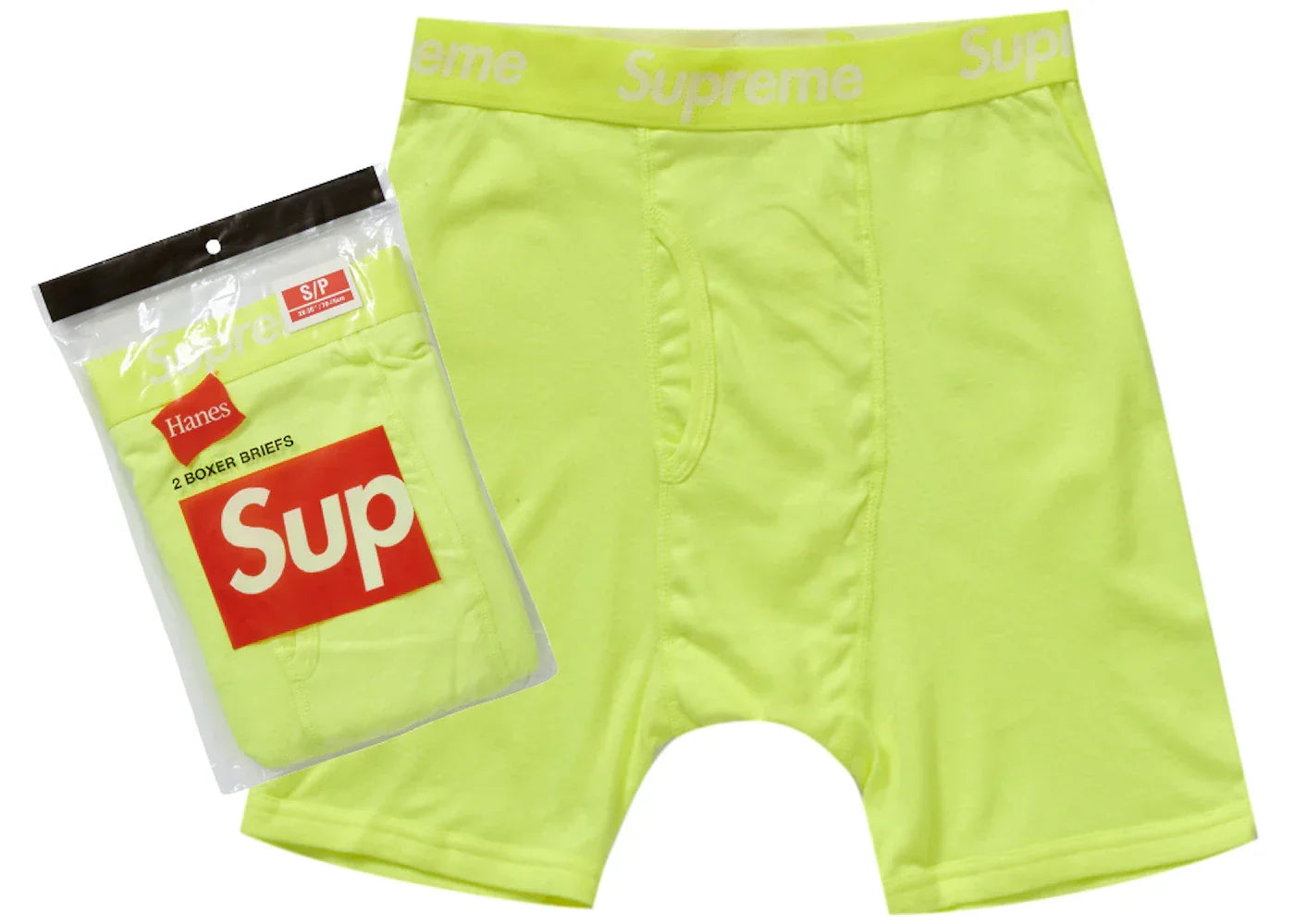 Supreme Hanes Boxer Briefs (2 Pack) Fluorescent Yellow -1