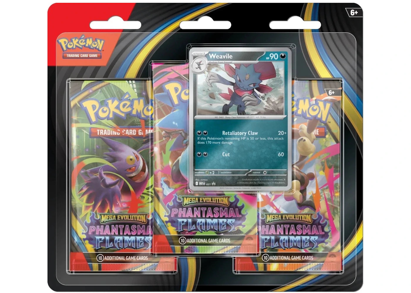 2025 Pokémon Mega Evolution Phantasmal Flames Weavile 3Pk Booster Blister -1