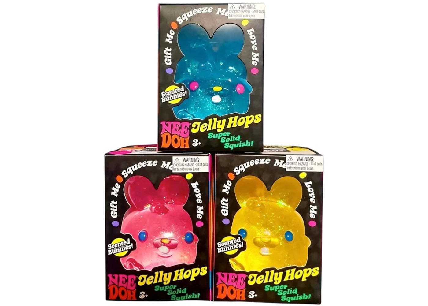 NeeDoh Jelly Hops Scented Bunny 3x Lot Squishy Fidget Toy Blue/Pink/Yellow -1