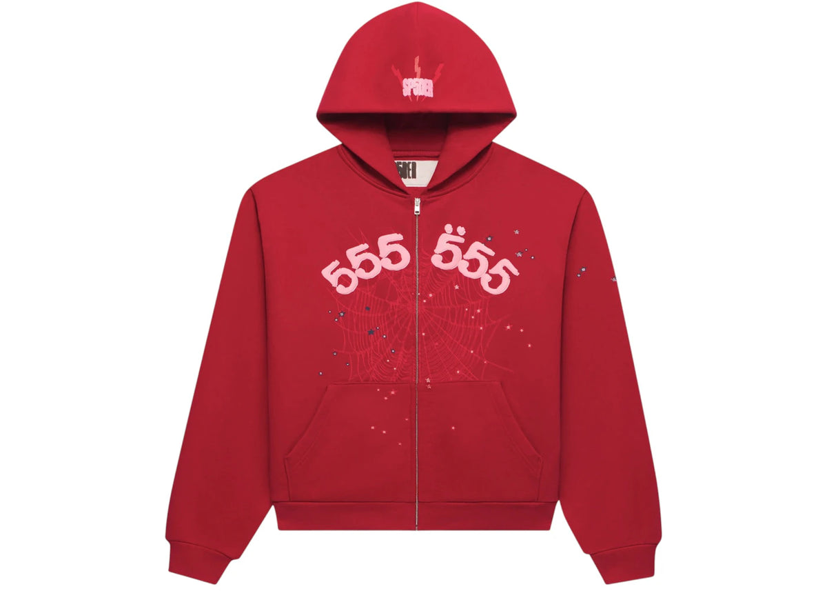 Sp5der Angel Number Zip Hoodie Merlot -1