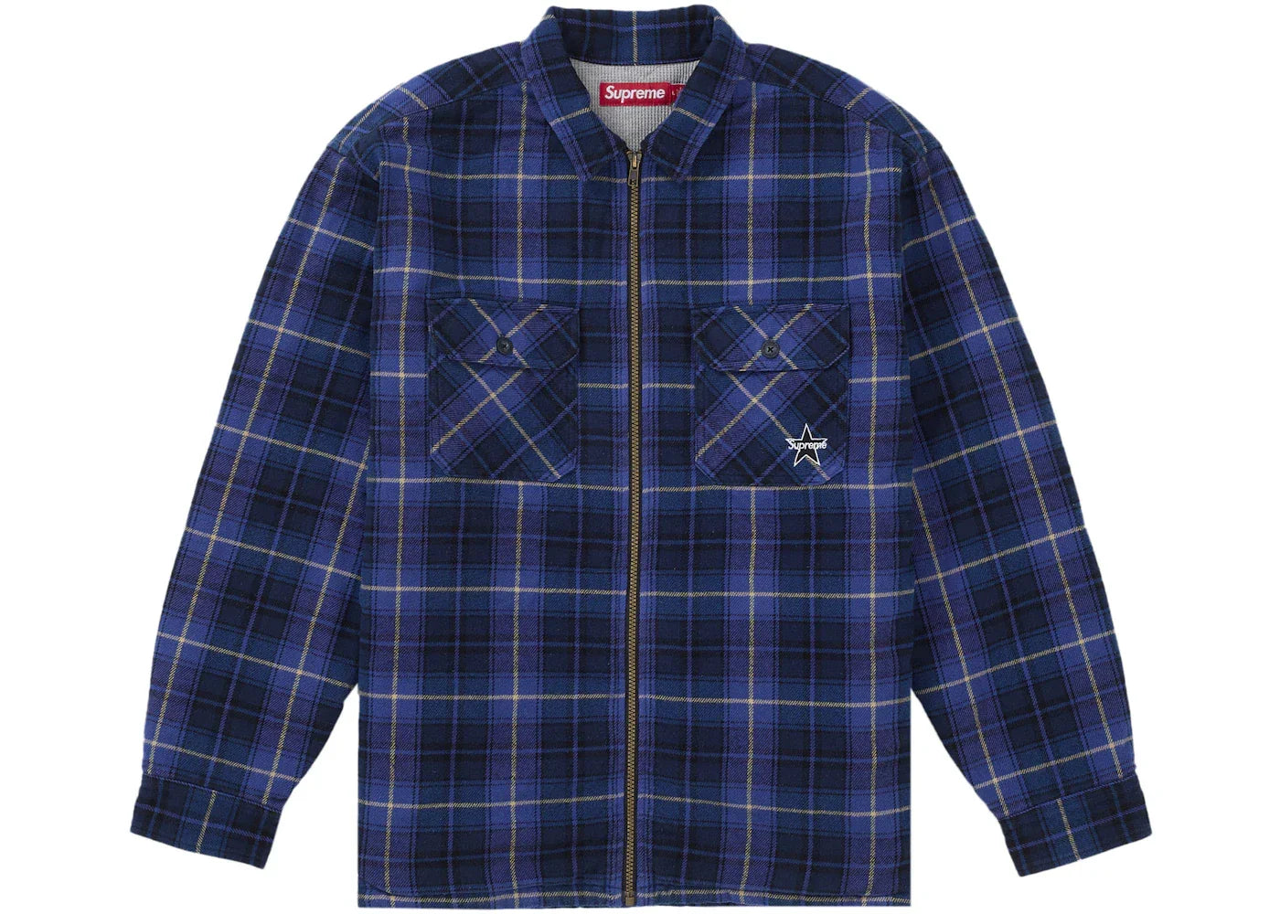 Supreme Thermal Lined Zip Up Flannel Shirt Blue -1