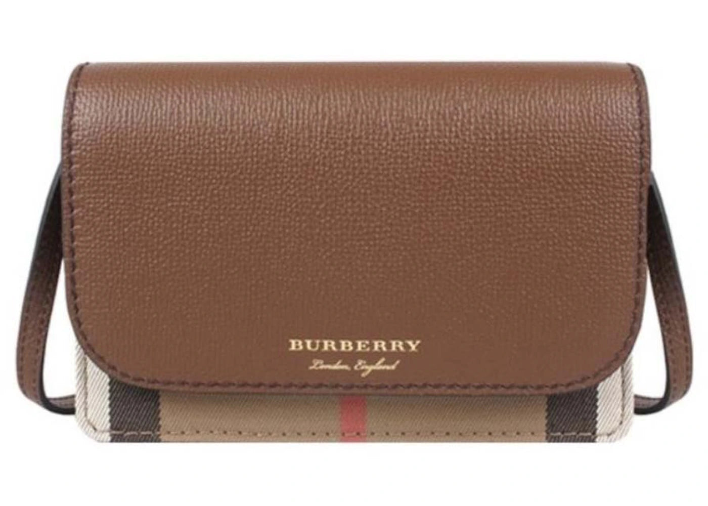 Burberry Hampshire Horse Check Canvas Derby Leather Crossbody Bag Tan -1