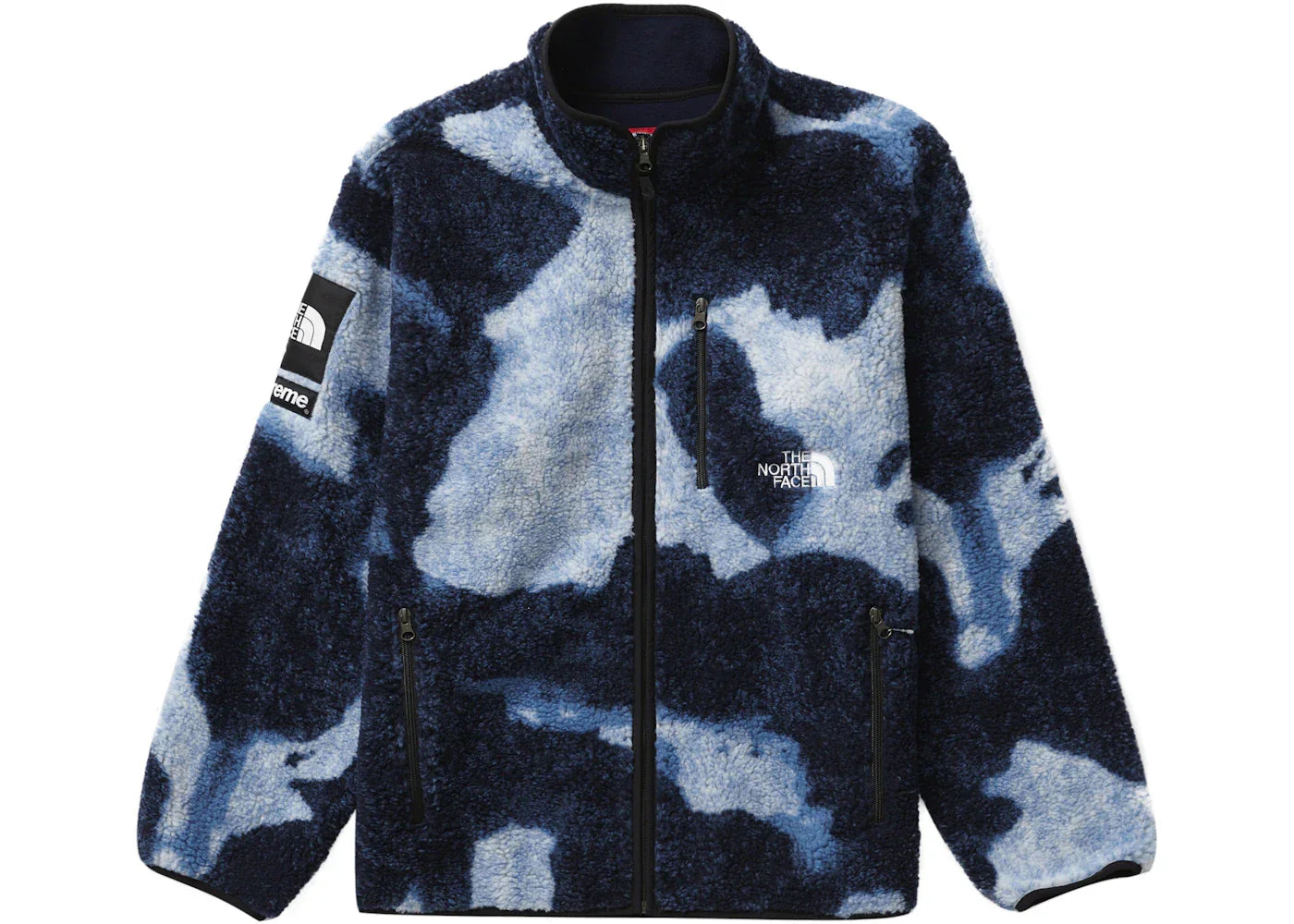 Supreme The North Face Bleached Denim Print Fleece Jacket Indigo -1