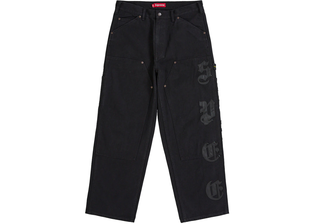 Supreme Leather Applique Double Knee Painter Pant Black -1
