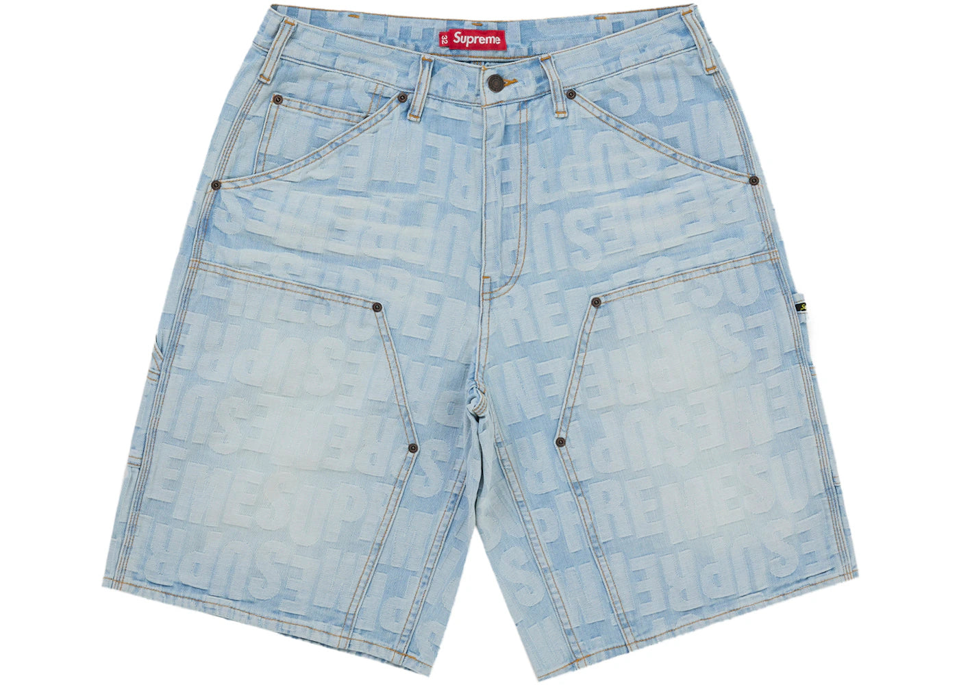 Supreme Repeat Jacquard Double Knee Denim Short Light Washed Indigo -1