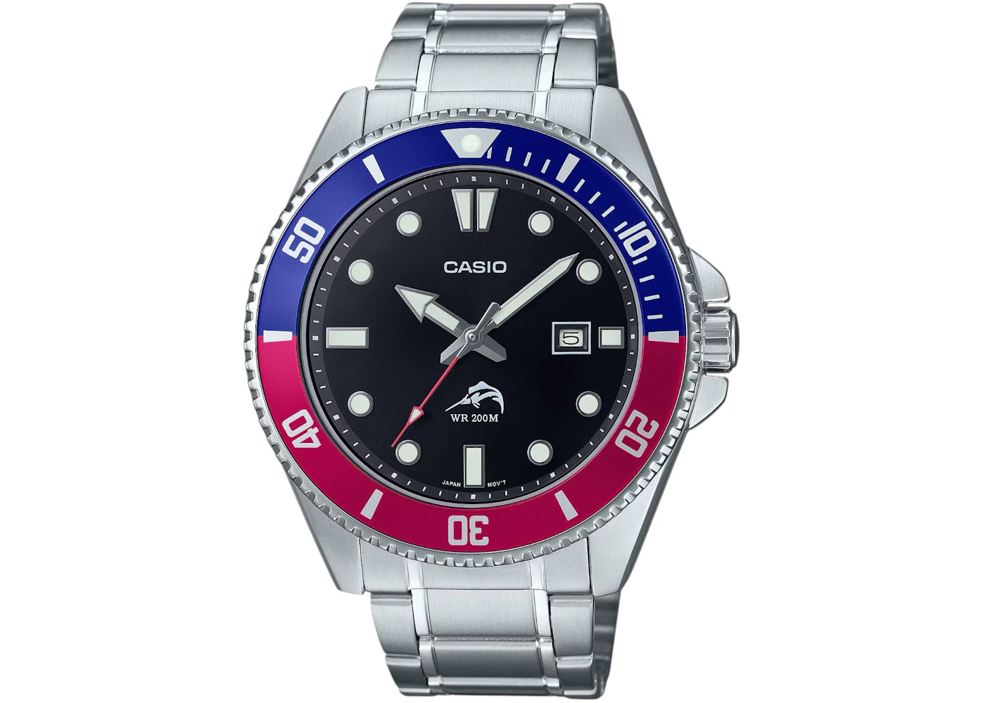 Casio Men’s Stainless Steel Dive Watch with Black Dial and Blue-Red Accents MDV-106DD-1A2VCF -1