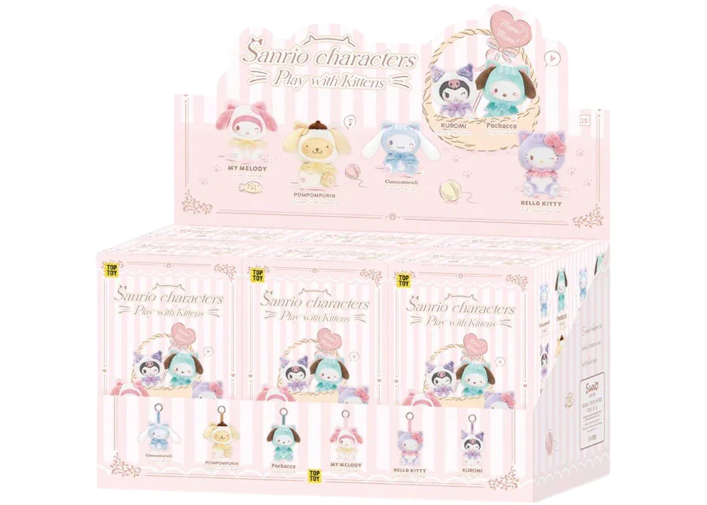 Miniso Top Toy Sanrio Play with Kittens Series Plush Keychain Sealed Case (6 Blind Box) -1