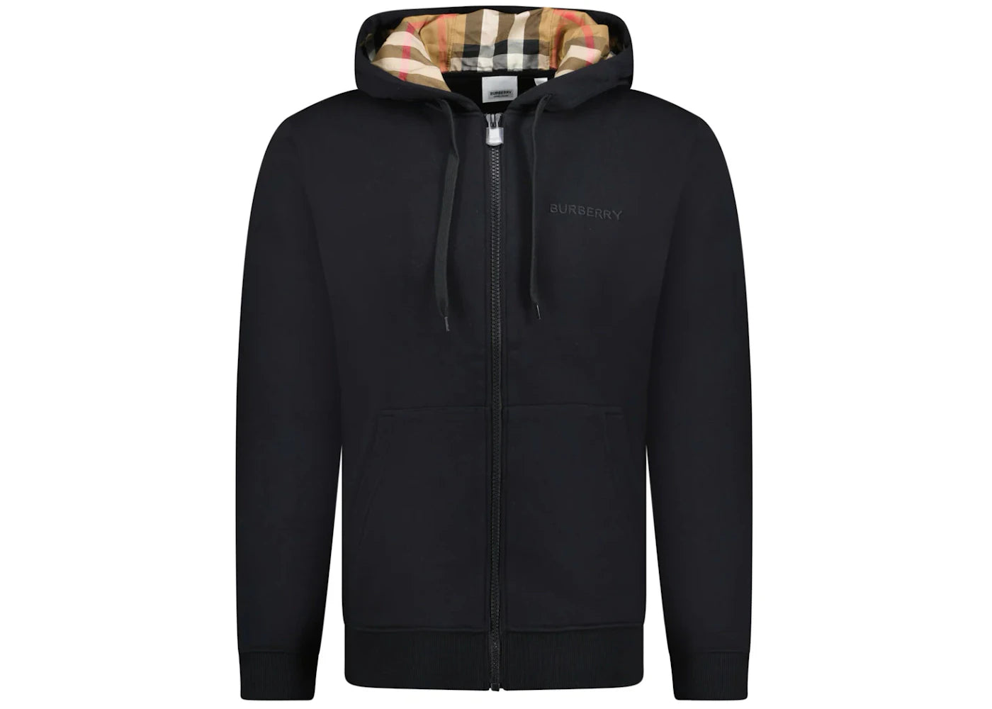Burberry Hove Check Embroidery Logo Zip Hoodie Black -1