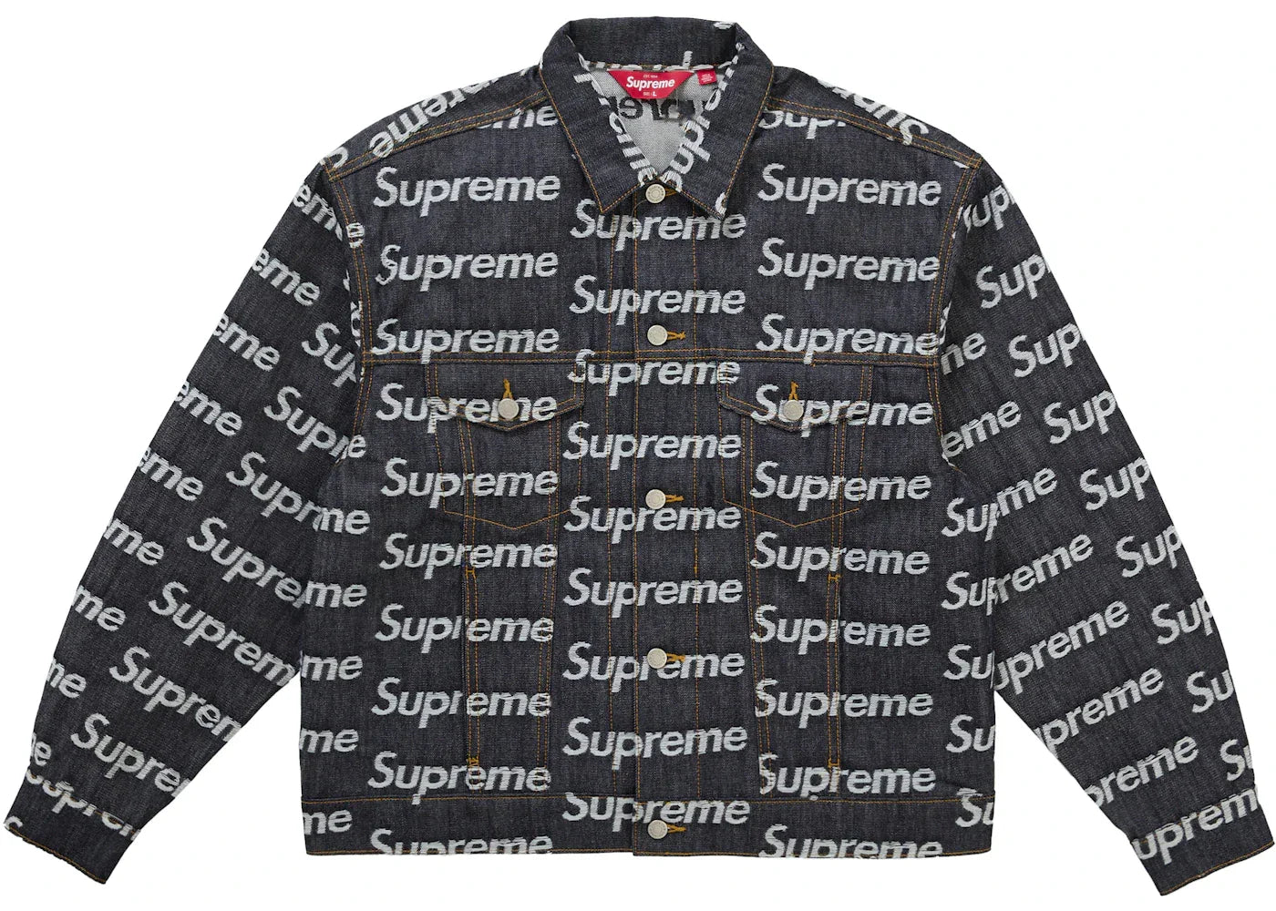 Supreme Jacquard Logos Denim Trucker Jacket Rigid Indigo -1