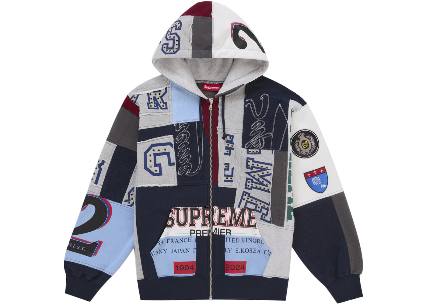 Supreme Patchwork Zip Up Hooded Sweatshirt (SS25) Navy -1