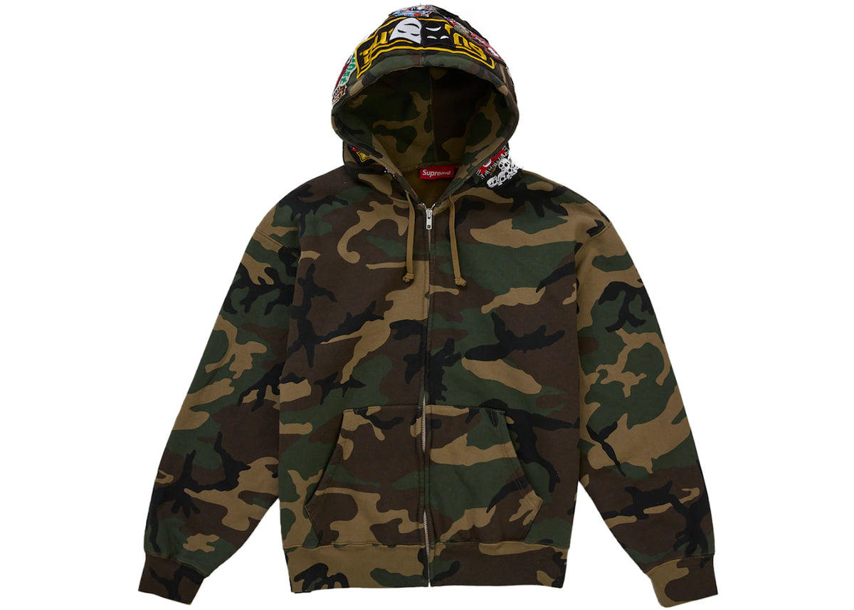 Supreme Patches Zip Up Hooded Sweatshirt Woodland Camo -1