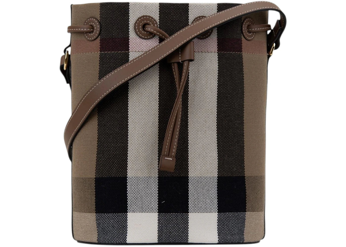 Burberry Check Canvas Small Bucket Bag Taupe Brown -1