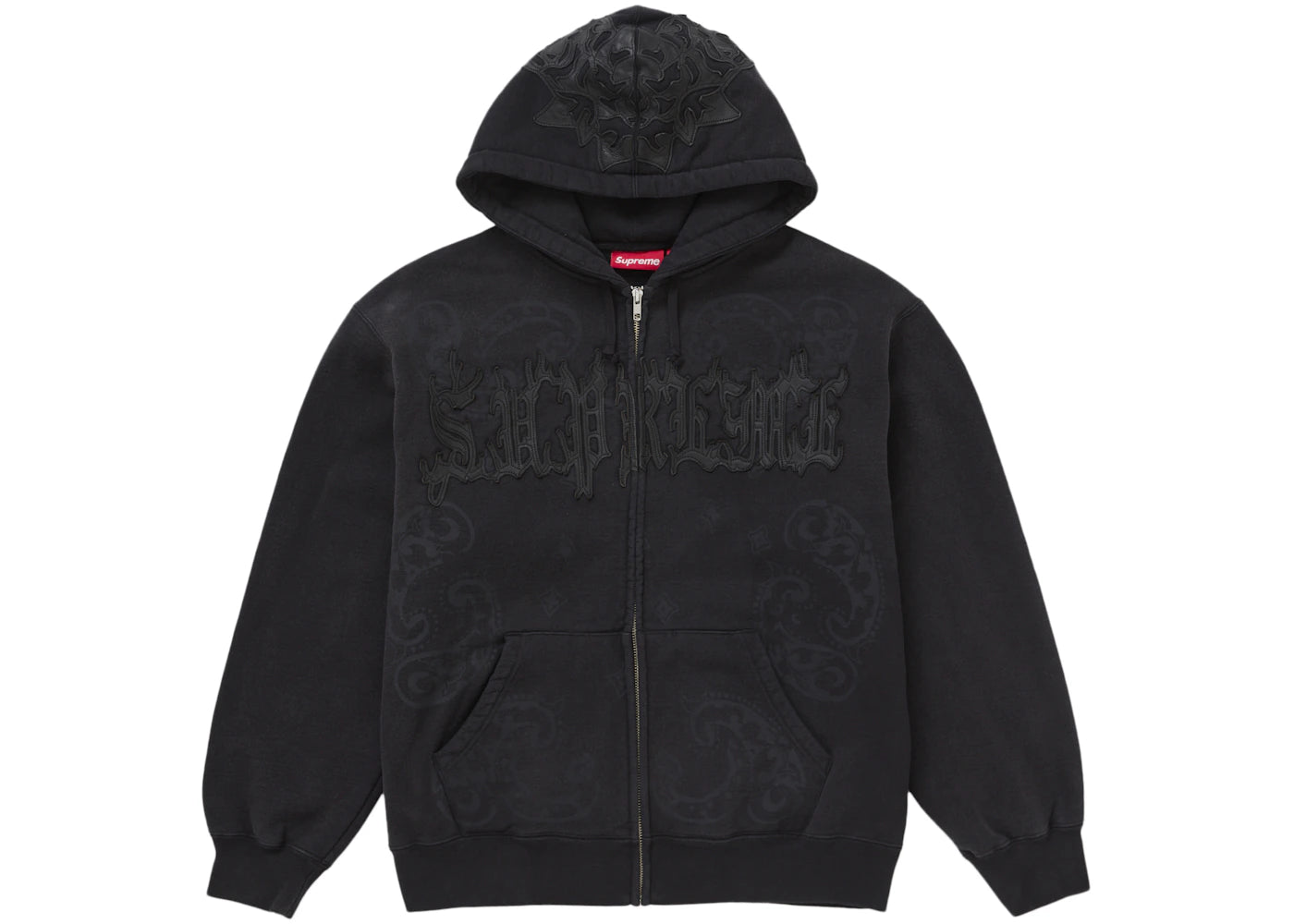 Supreme Leather Applique Zip Up Hooded Sweatshirt Black -1