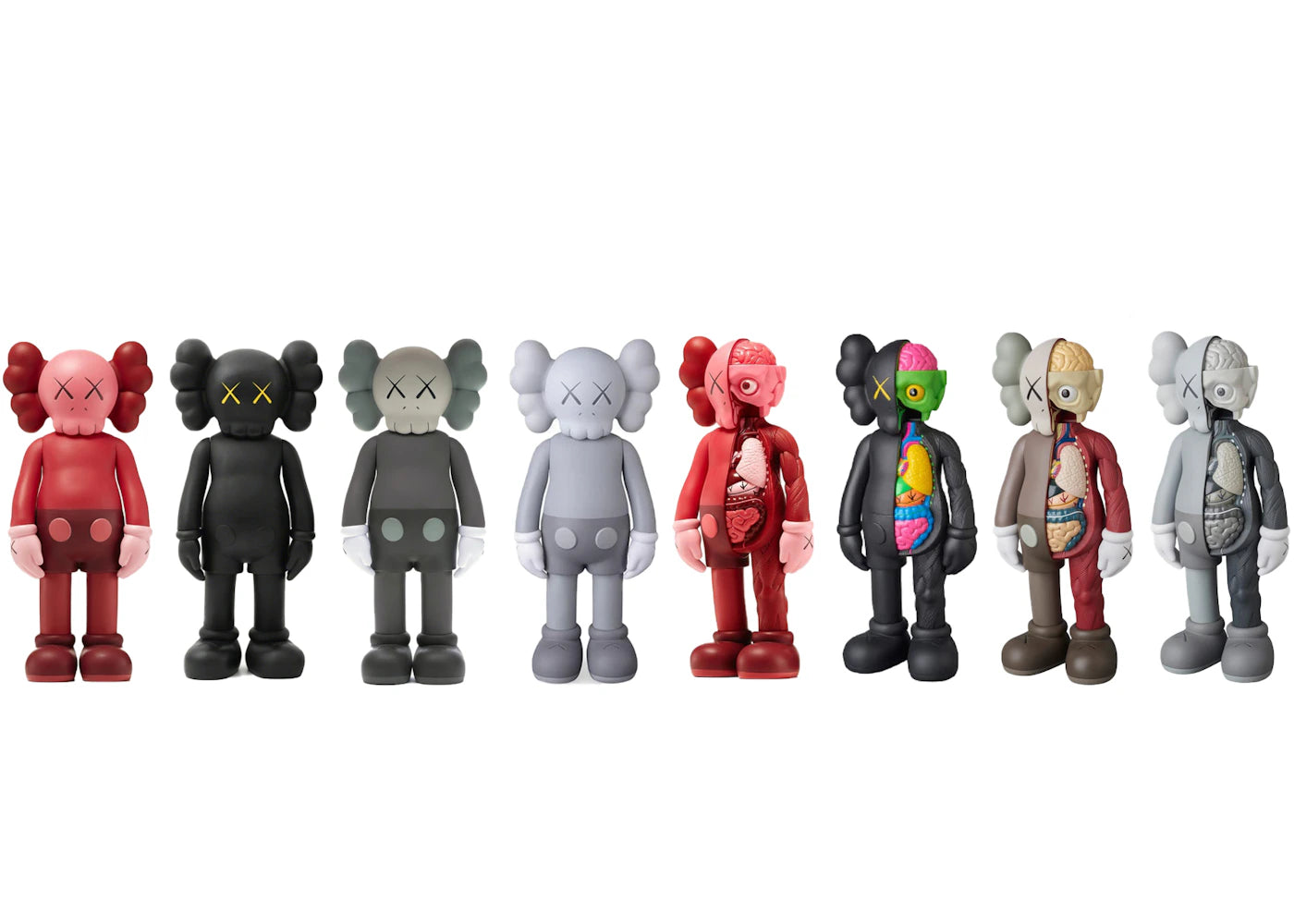 KAWS Companion Flayed Open Edition & Companion Open Edition Vinyl Figure Black/Blush/Brown/Grey Set -1
