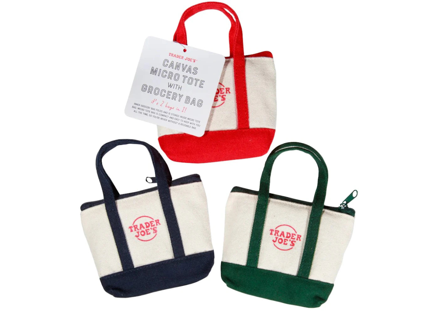 Trader Joe's Canvas Micro Tote with Grocery Bag (Set of 3) Pastel -1