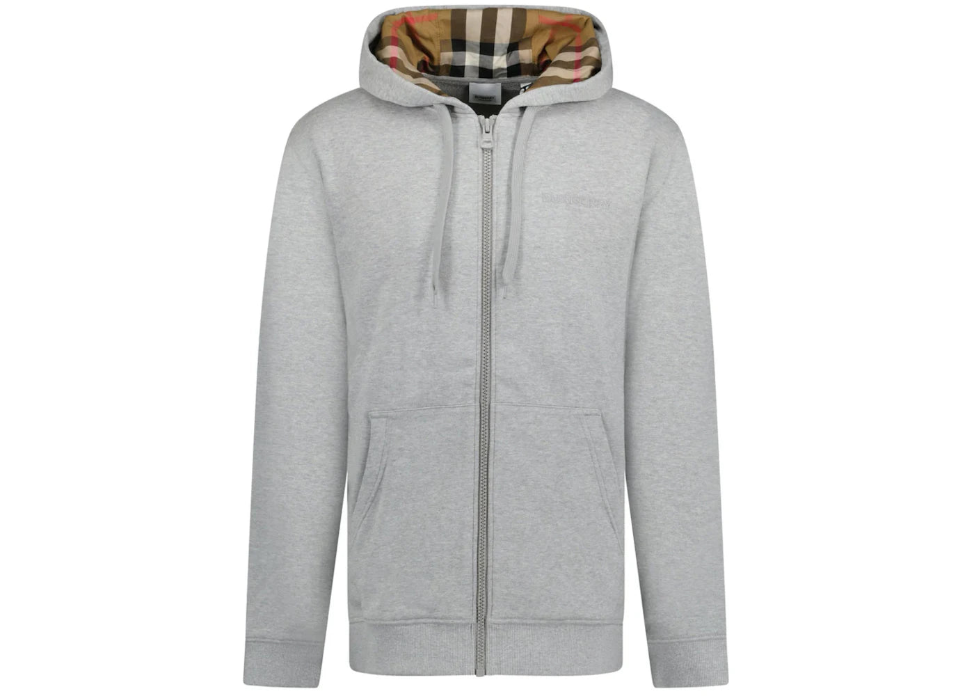 Burberry Hove Check Embroidery Logo Zip Hoodie Pale Grey -1