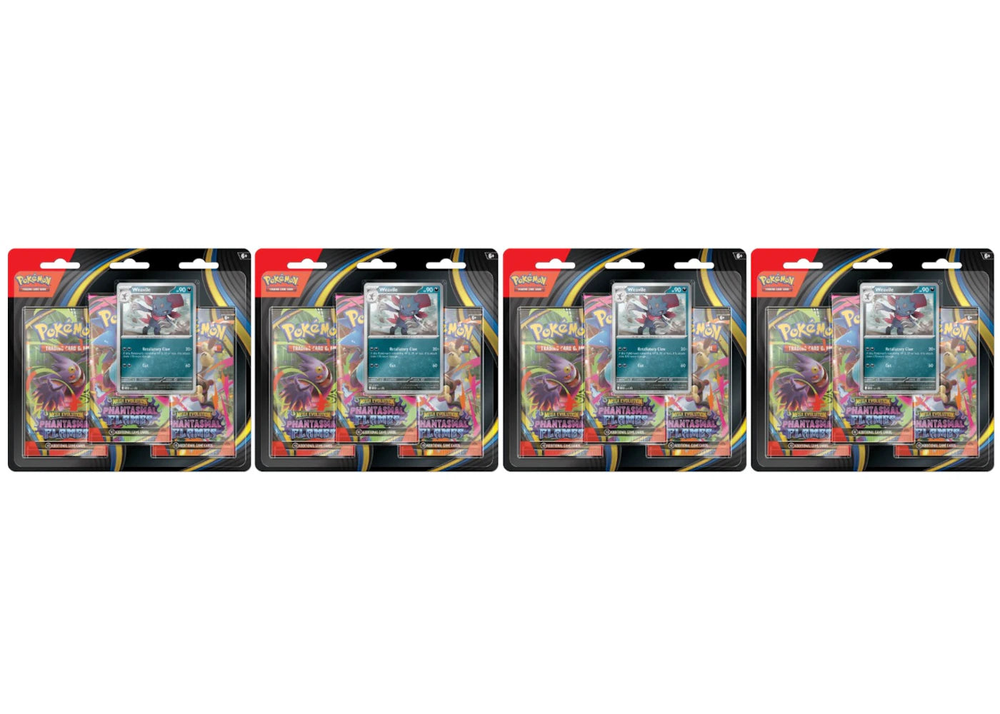2025 Pokémon Mega Evolution Phantasmal Flames Weavile 3Pk Booster Blister 4x Lot -1