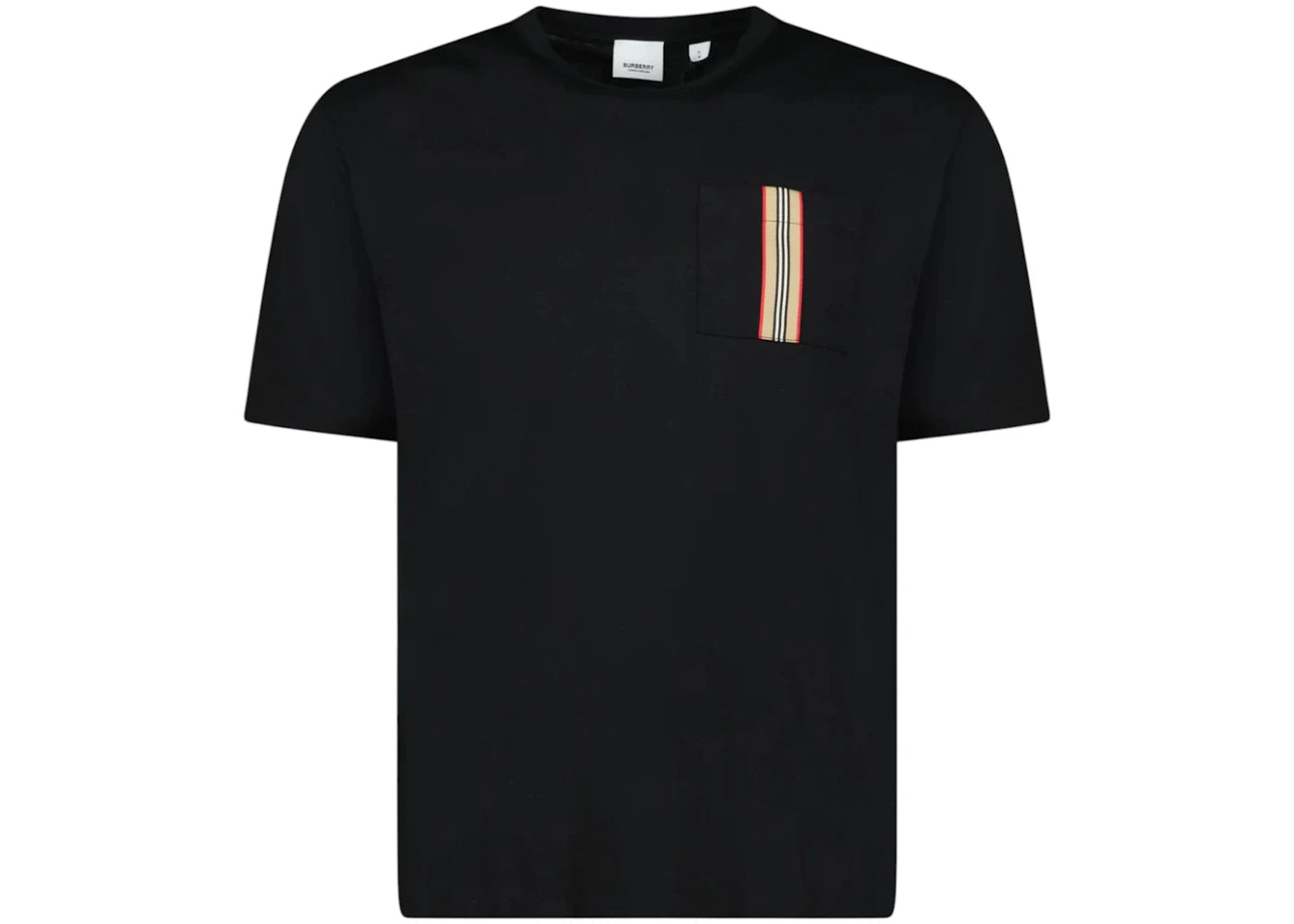 Burberry Stripe Trim Pocket Cotton T-shirt Black -1