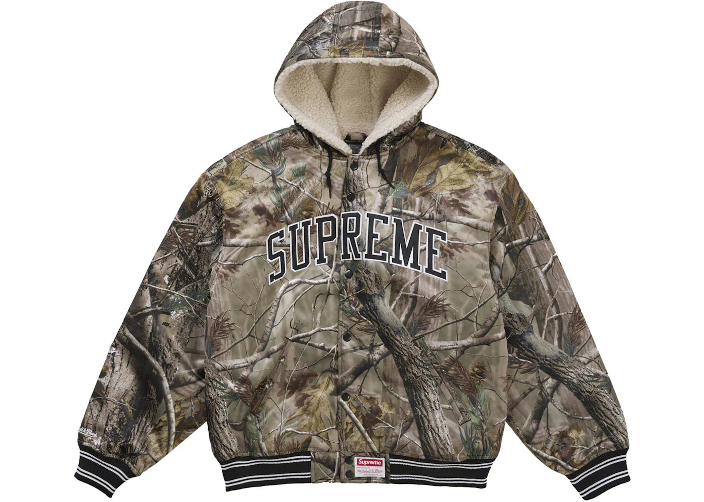 Supreme Mitchell & Ness Lined Hooded Satin Varsity Jacket Realtree AP Camo -1