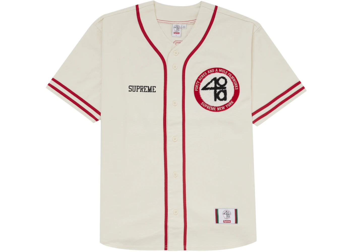 Supreme 40 Acres Twill Baseball Jersey White -1