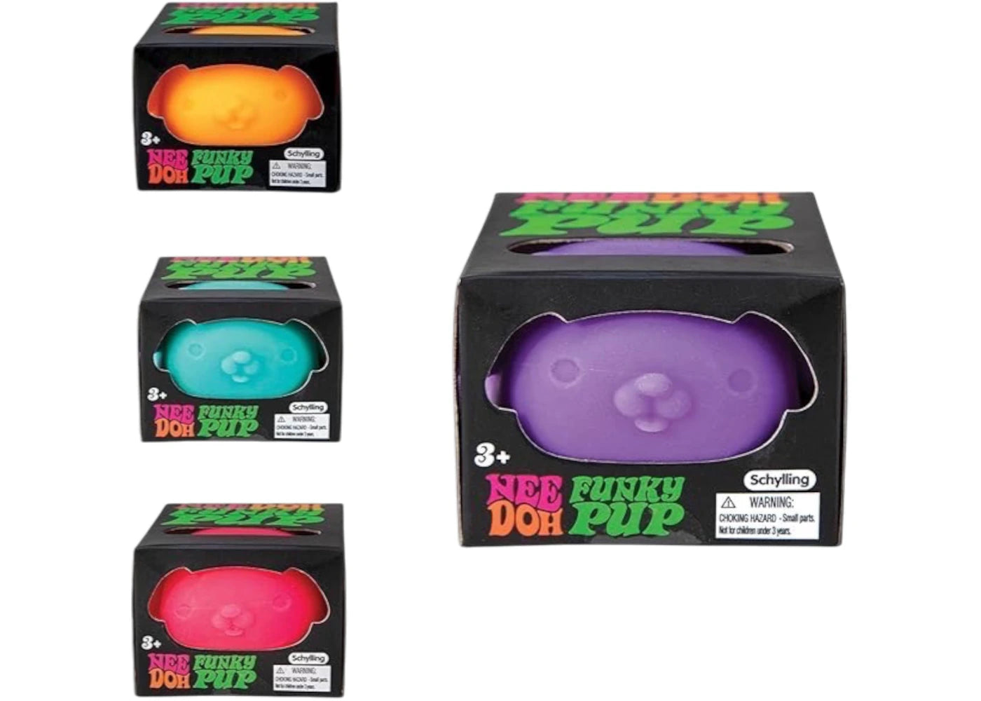 NeeDoh Funky Pup Squishy Fidget Toy 4x Lot Orange/Blue/Purple/Pink -1