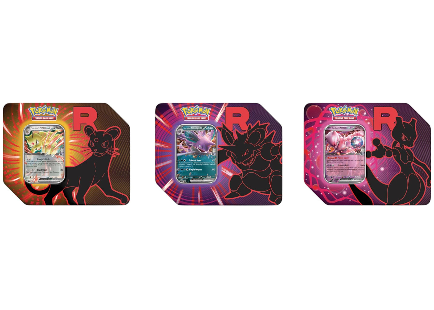 2025 Pokémon Team Rocket Mewtwo Ex/Persian Ex/Nidoking Ex Tin Case Set (US -1