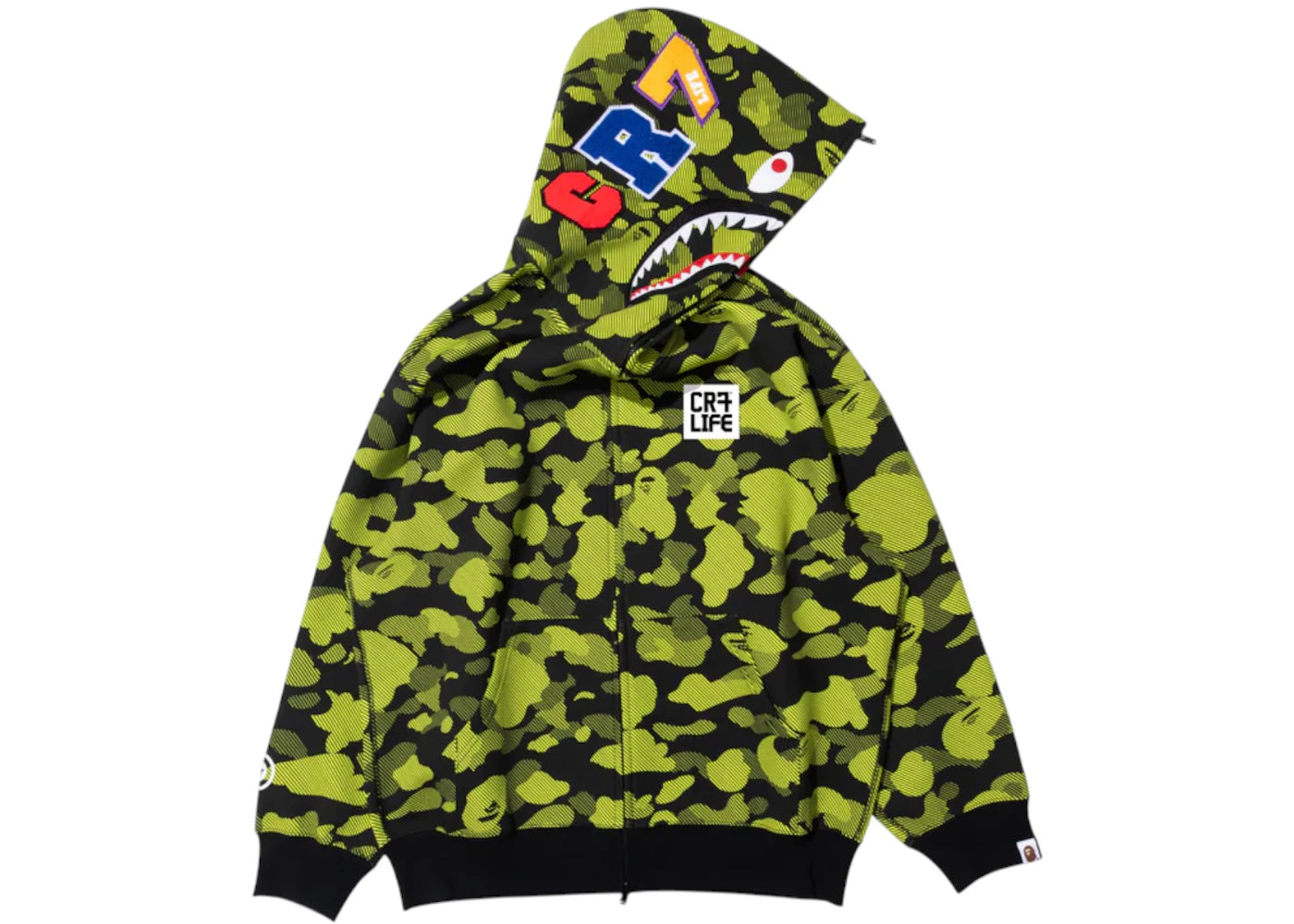 BAPE x CR7 Life Logo Relaxed Fit Shark Full Zip Hoodie Green -1