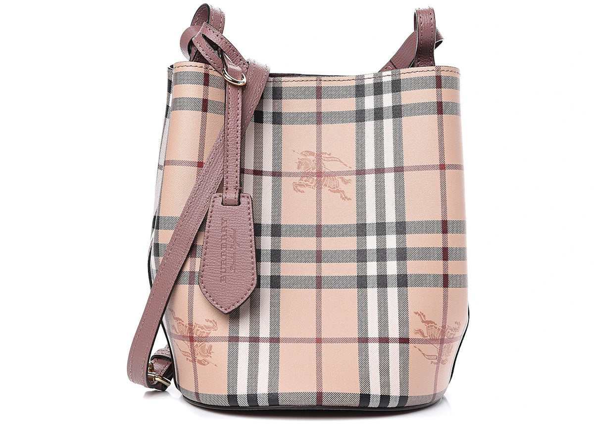 Burberry Small Lorne Haymarket Check Bucket Bag Light Elderberry -1