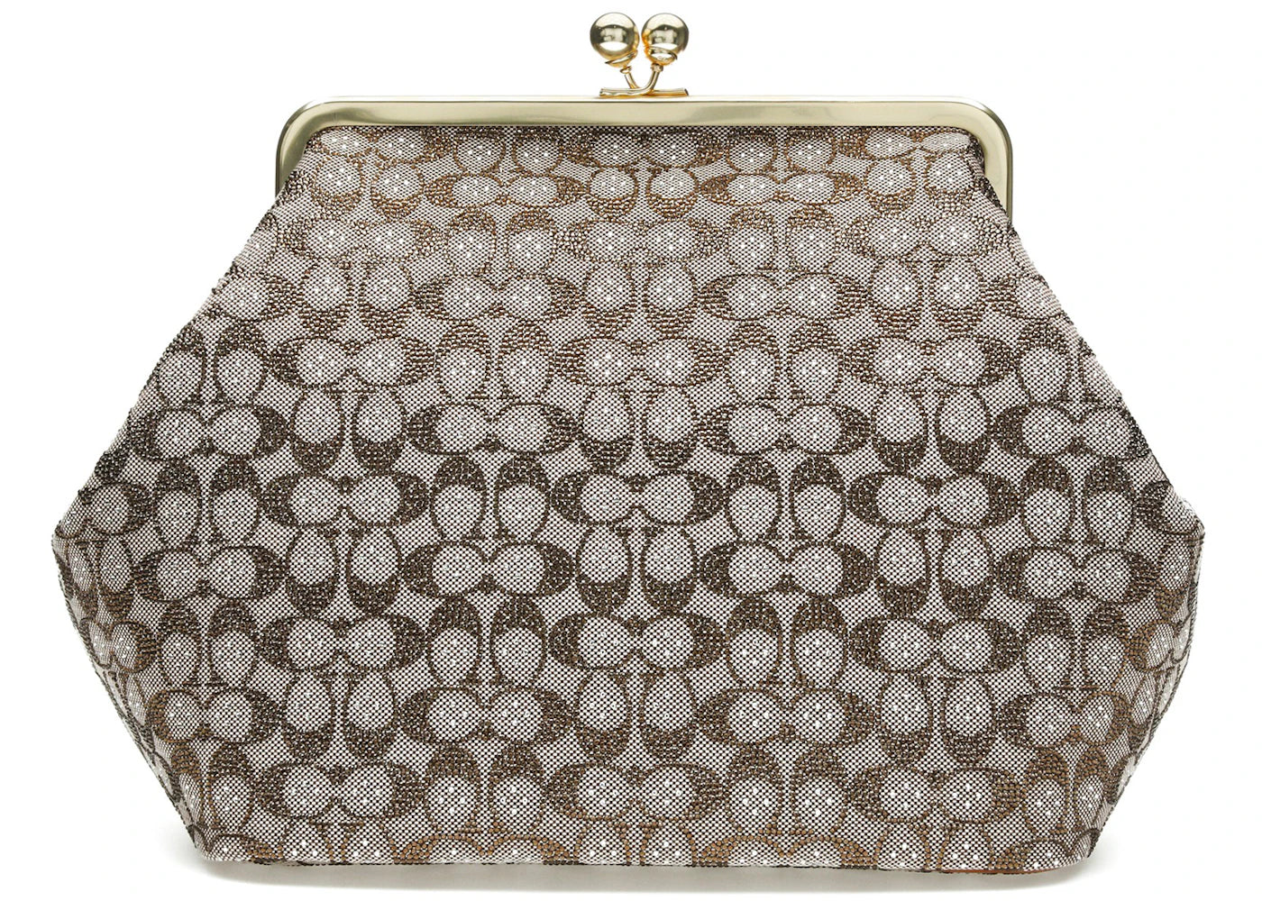Coach Large Kisslock Crystal Signature Jacquard Frame Bag Brass/Burnished Amber -1
