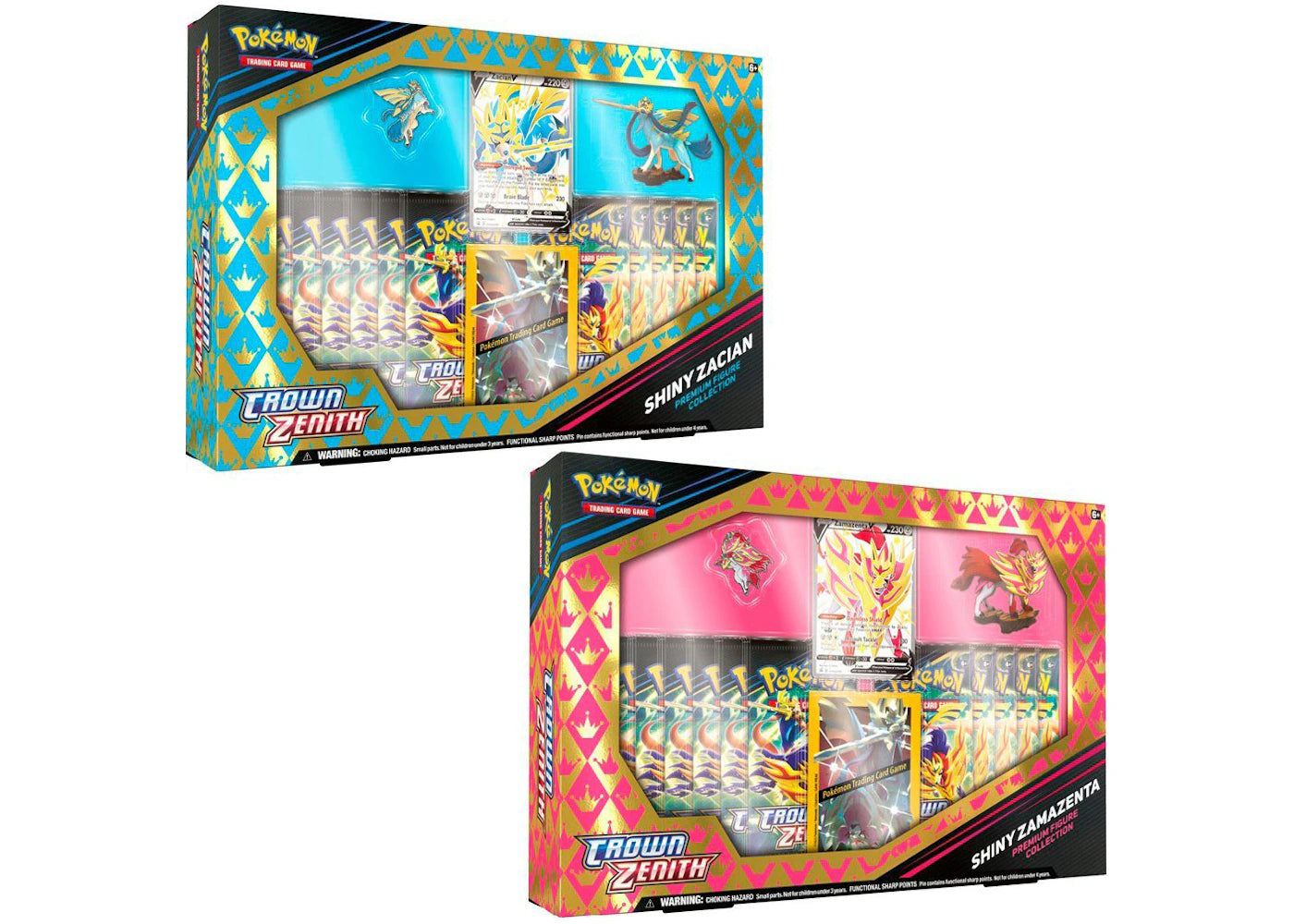 Pokémon TCG Sword & Shield Crown Zenith Shiny Zacian & Shiny Zamazenta Premium Figure Collection Box 2x Bundle -1