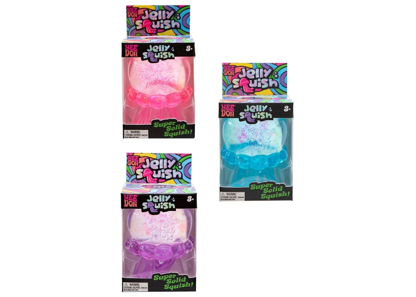 NeeDoh JellySquish Squishy Fidget Toy 3x Lot Purple/Pink/Blue -1