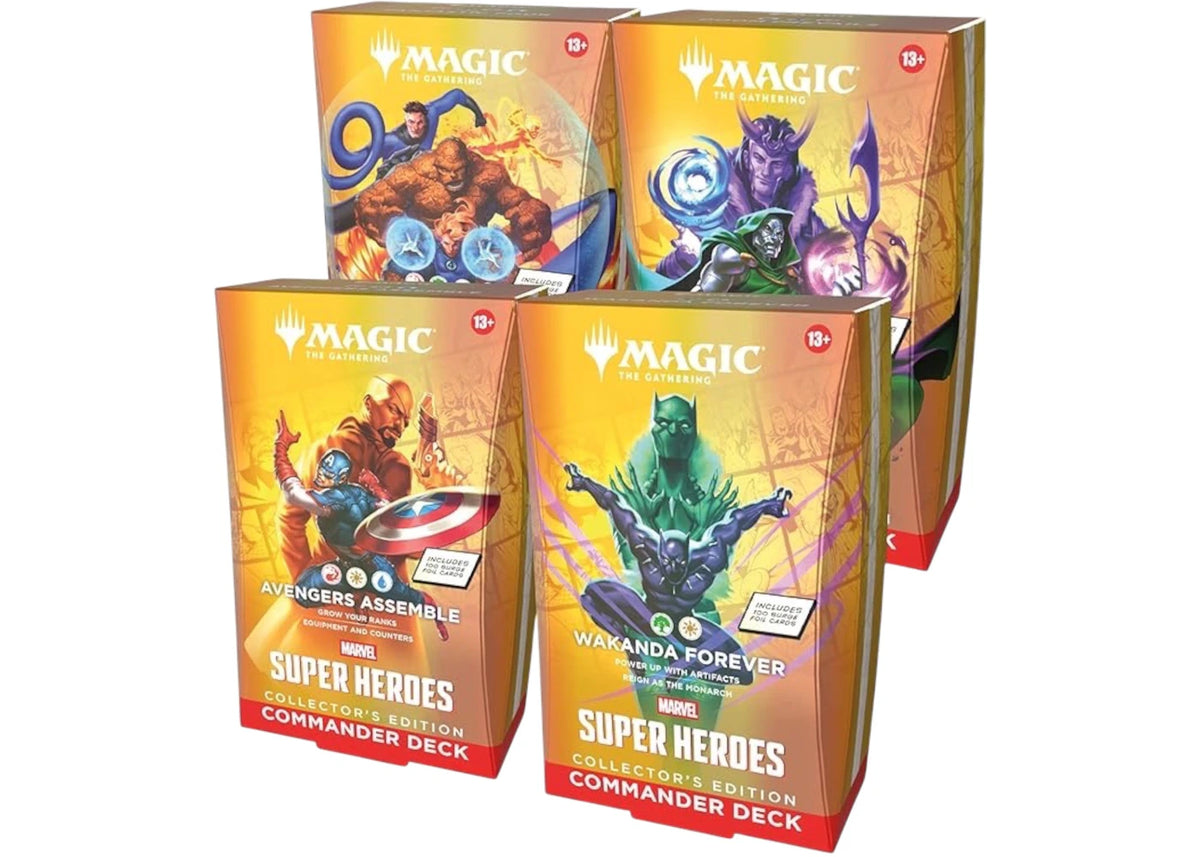 Magic: The Gathering Marvel Super Heroes (Avengers Assemble, Wakanda Forever, The Fantastic Four, Doom Prevails) Foil Commander Deck Bundle -1