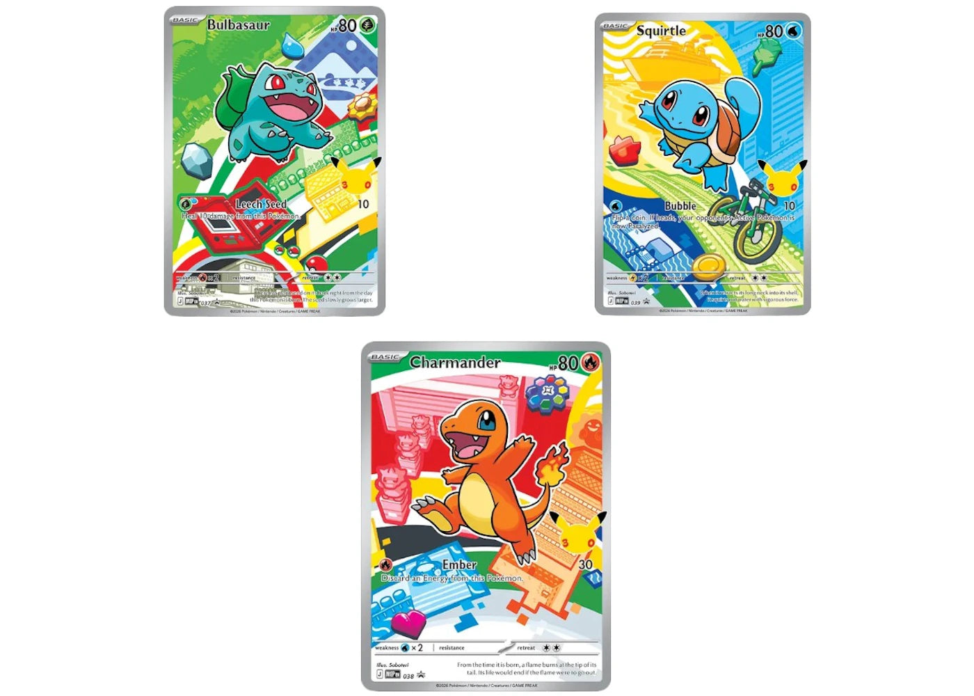 2026 Pokémon Mega Evolution First Partner Illustration Collection Series 1 Generation 1 First Partner Collection Set of 3 (Bulbasaur/ Charmander/ Squirtle) Ungraded -1
