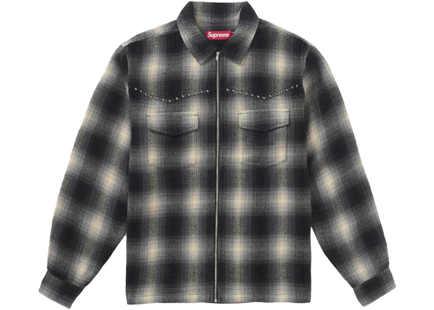 Supreme Studded Shadow Plaid Zip Up Shirt Black -1