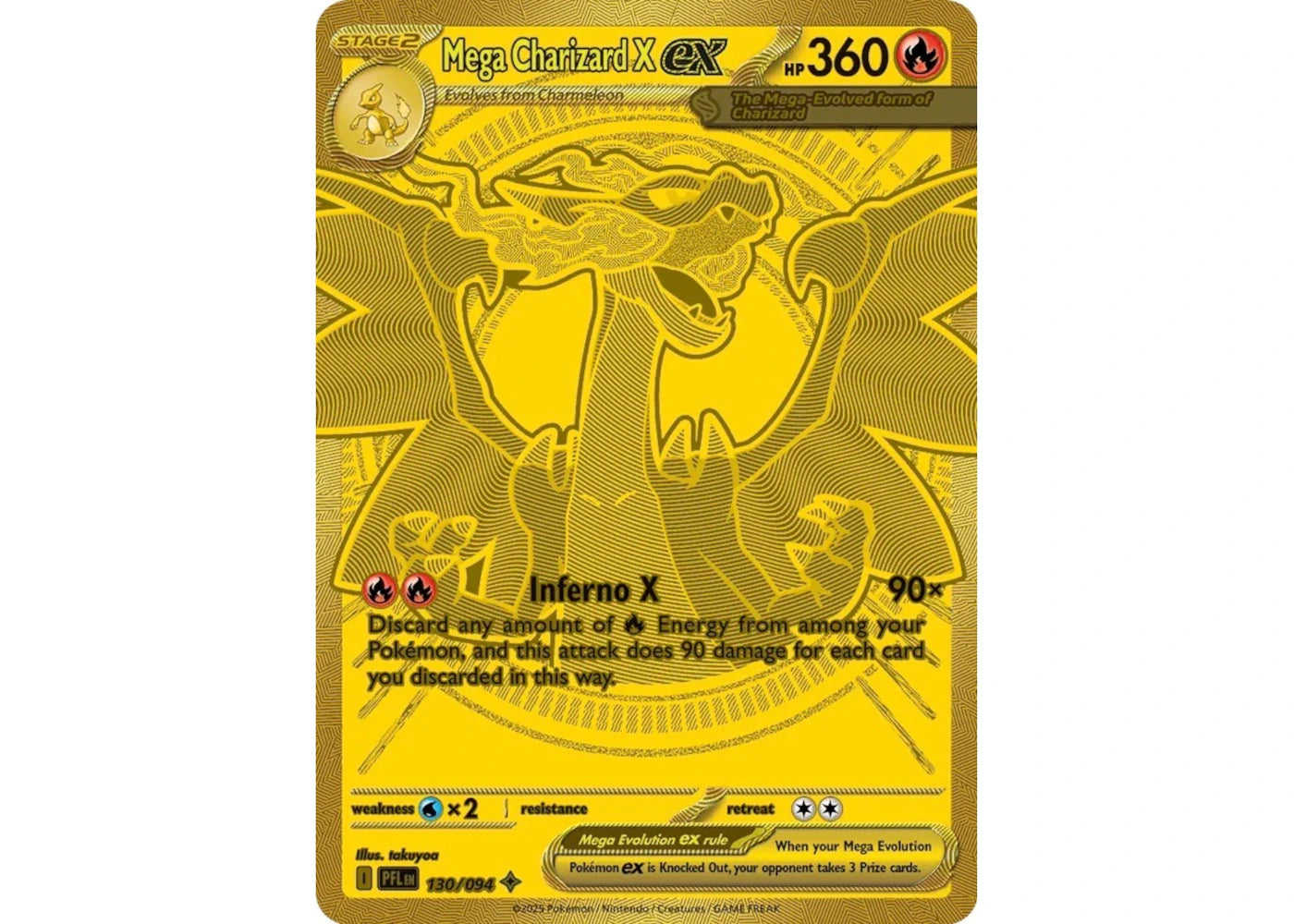 Mega Charizard X ex 2025 Pokémon Scarlet & Violet Phantasmal Flames Hyper Rare 130/094 Ungraded -1