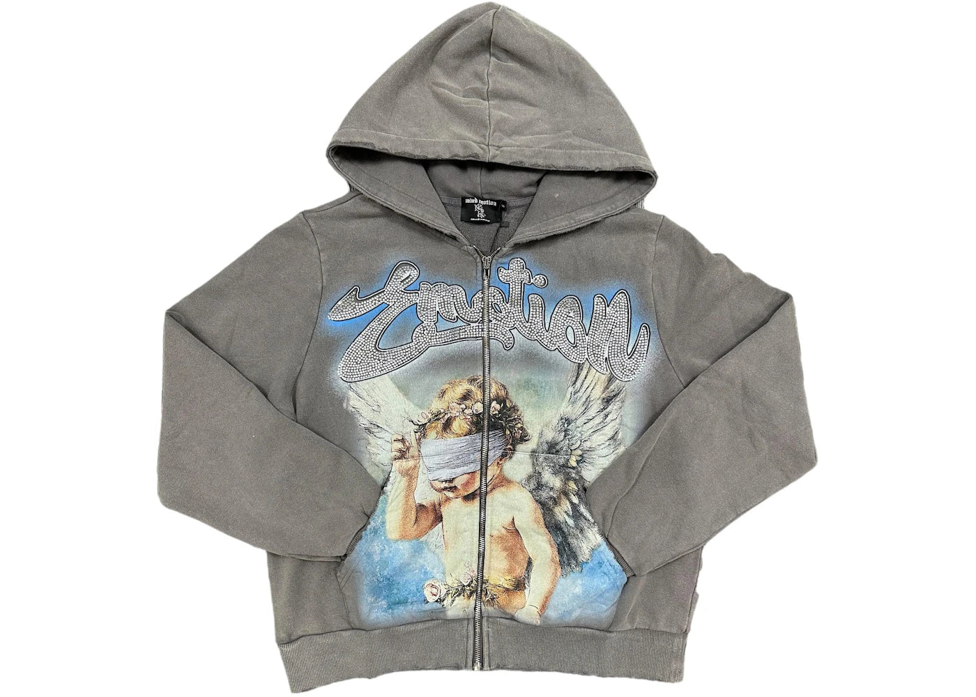 Mixed Emotion Rhinestone Hoodie Grey -1