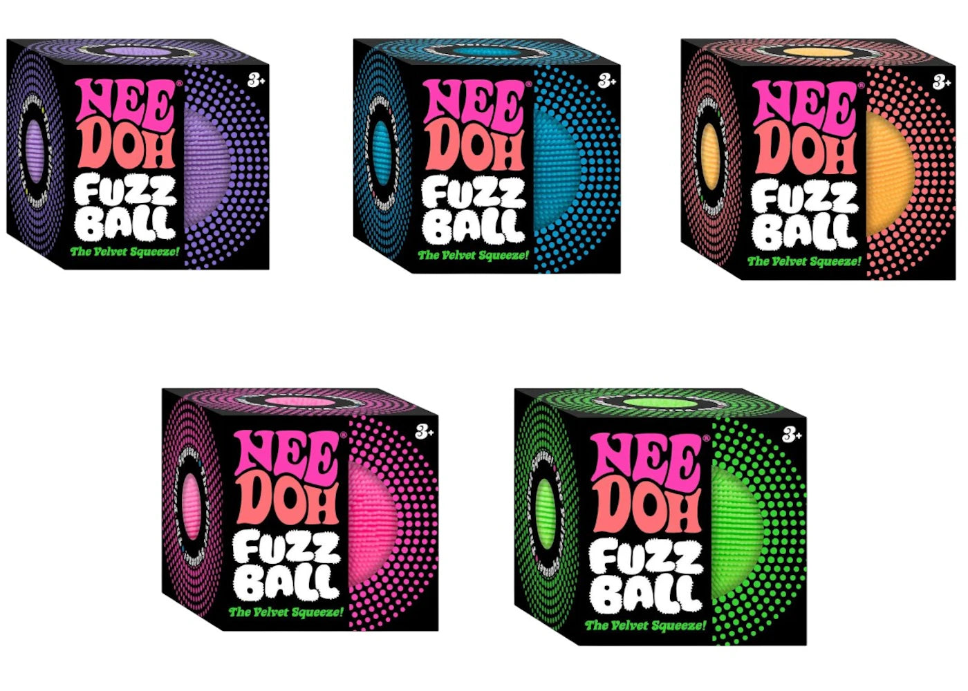 NeeDoh Fuzzball The Velvet Squeeze Squishy Fidget Toy Set of 5 Purple/ Blue/ Orange/ Pink/ Green -1