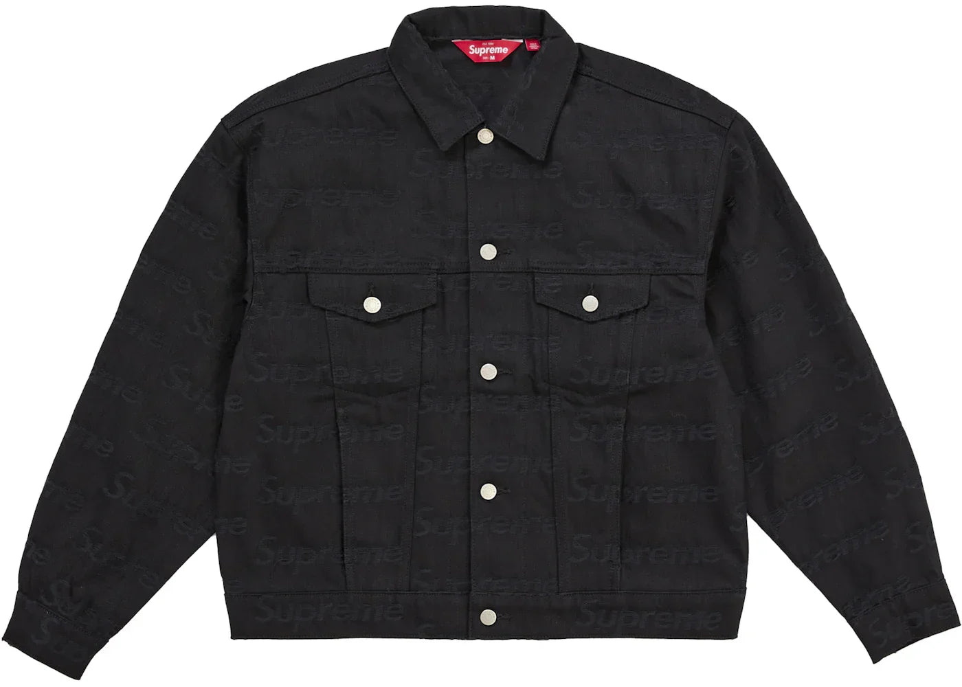Supreme Jacquard Logos Denim Trucker Jacket Black -1
