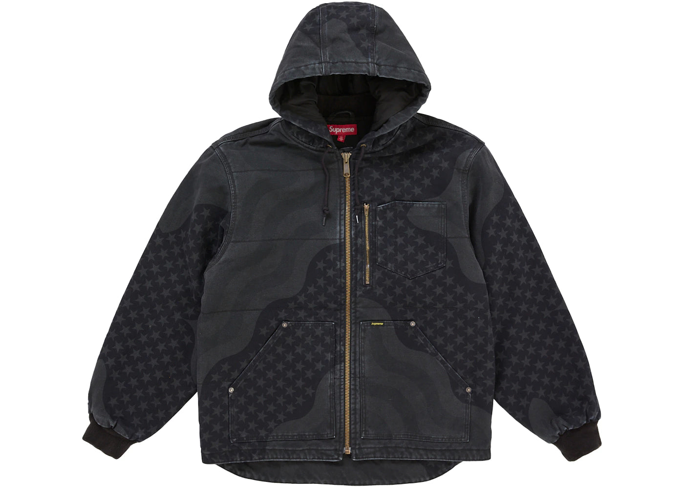 Supreme Flag Quilted Hooded Work Jacket Black -1