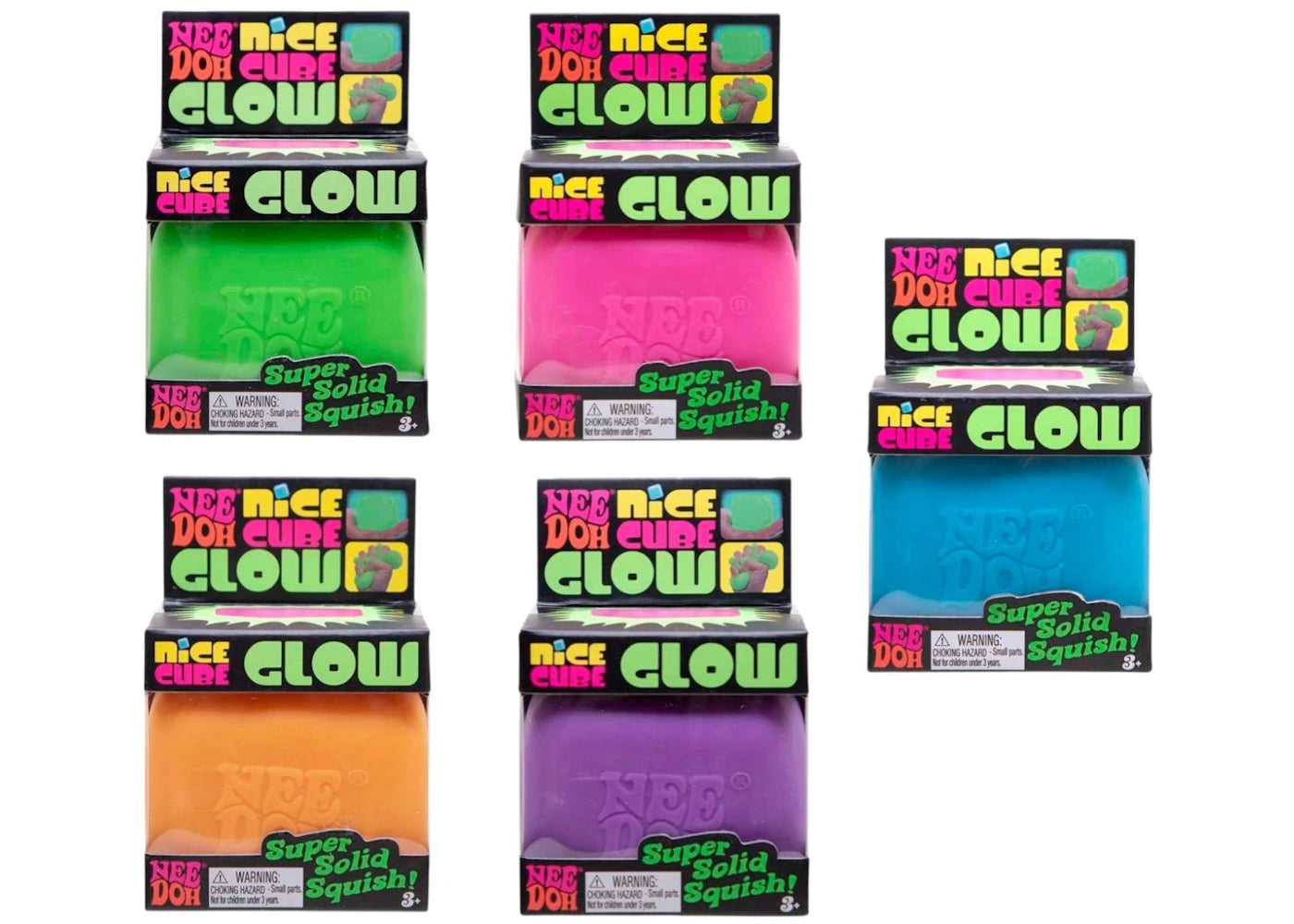 NeeDoh Nice Cube Glow Squishy Fidget Toy 5x Lot Pink/Orange/Purple/Green/Blue -1