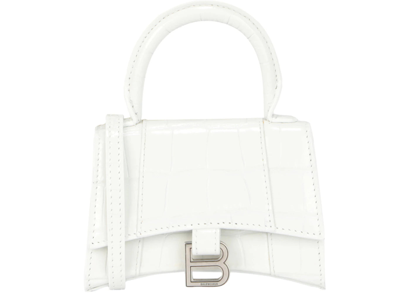 Balenciaga Hourglass Xs Crocodile Embossed Top Handle White -1