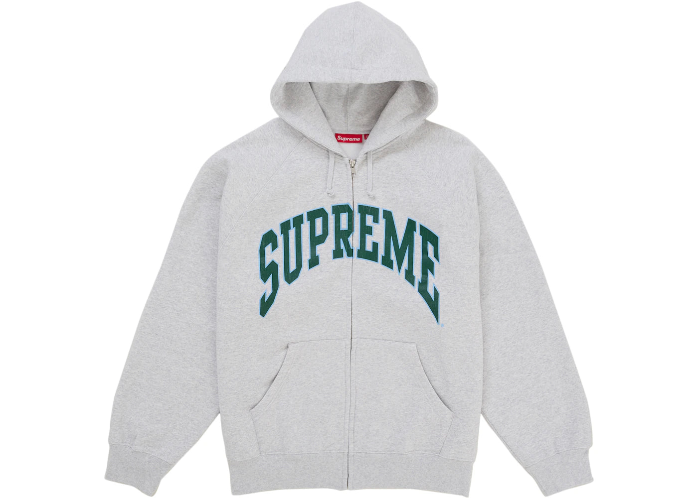 Supreme Cracked Raglan Zip Up Hooded Sweatshirt Ash Grey -1