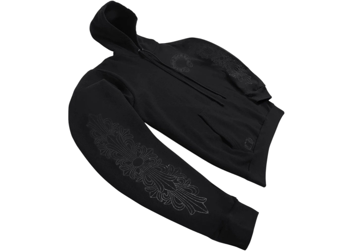 Chrome Hearts Black Pullover Horseshoe Floral Hoodie Black -1