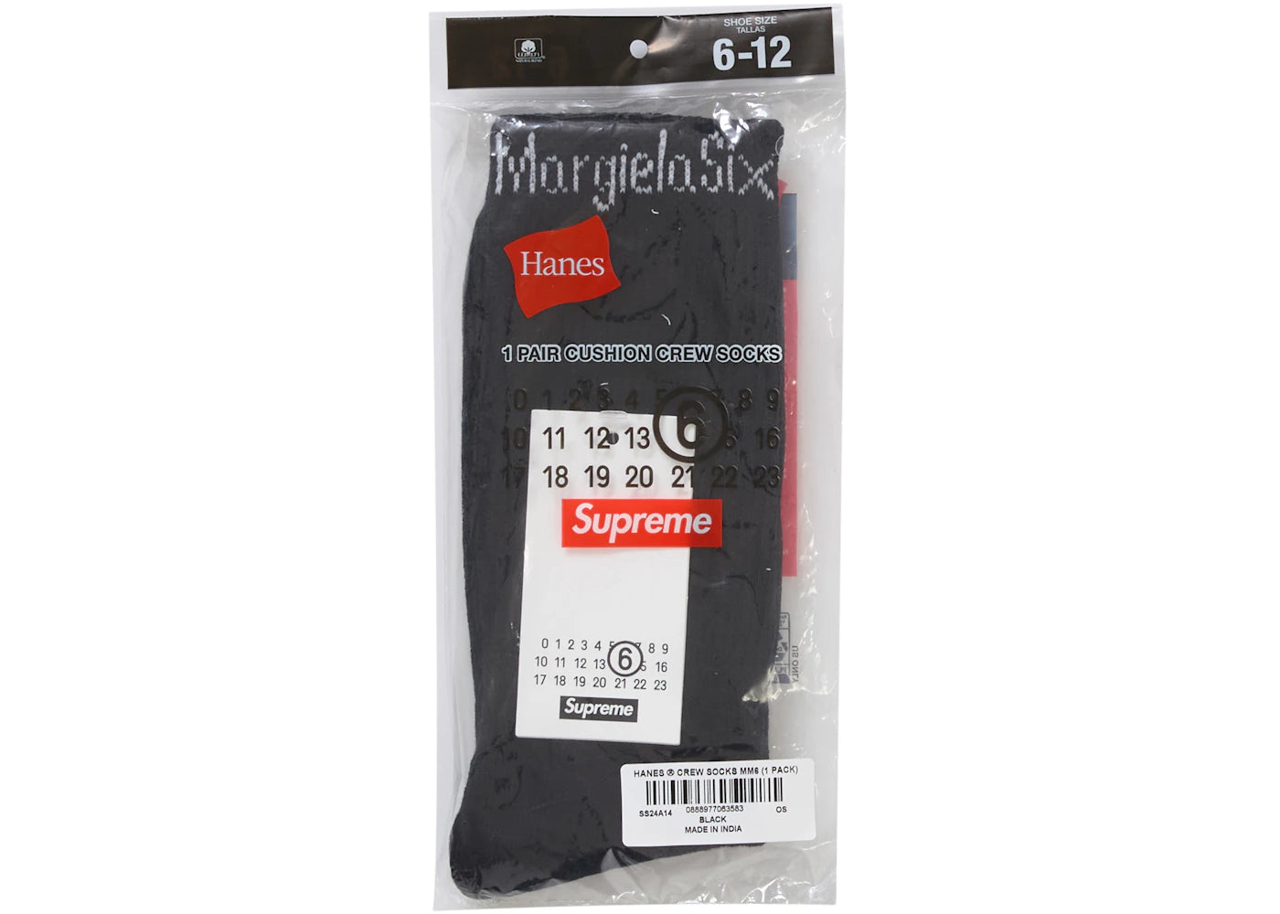 Supreme MM6 Maison Margiela Hanes Crew Socks (1 Pack) Black -1