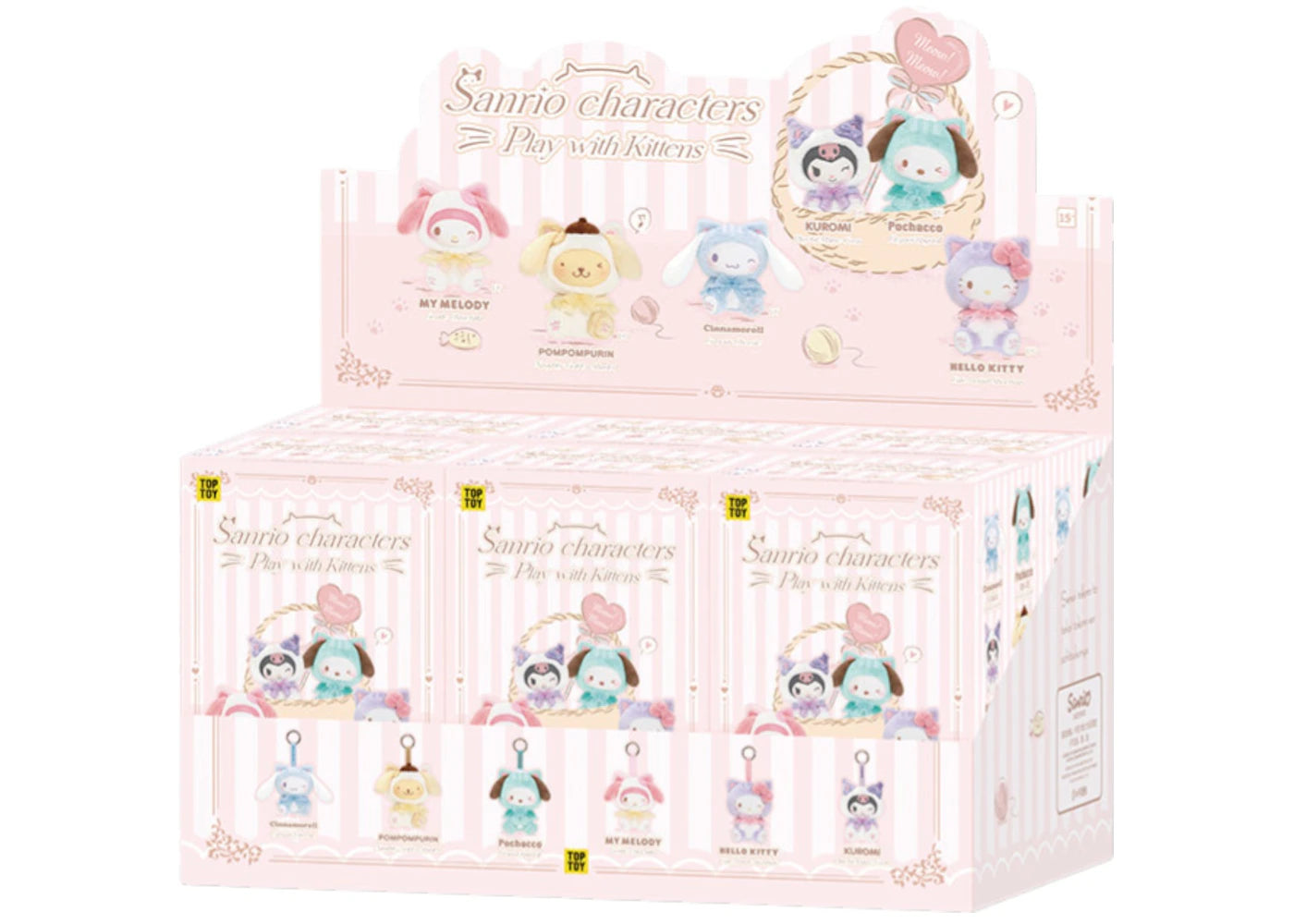 Miniso Top Toy Sanrio Characters Play With Kittens Series Plush Keychains Sealed Case (6 Blind Box) -1
