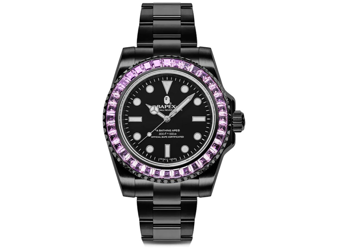 BAPE Type 1 BAPEX Crystal Stone Watch Pink -1