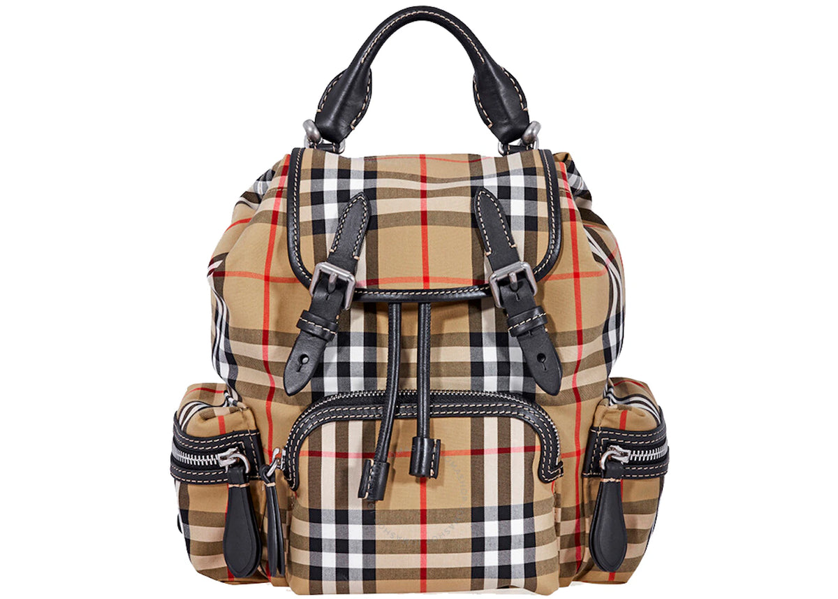 Burberry Antique Yellow Check Rucksack Backpack Small Brown -1
