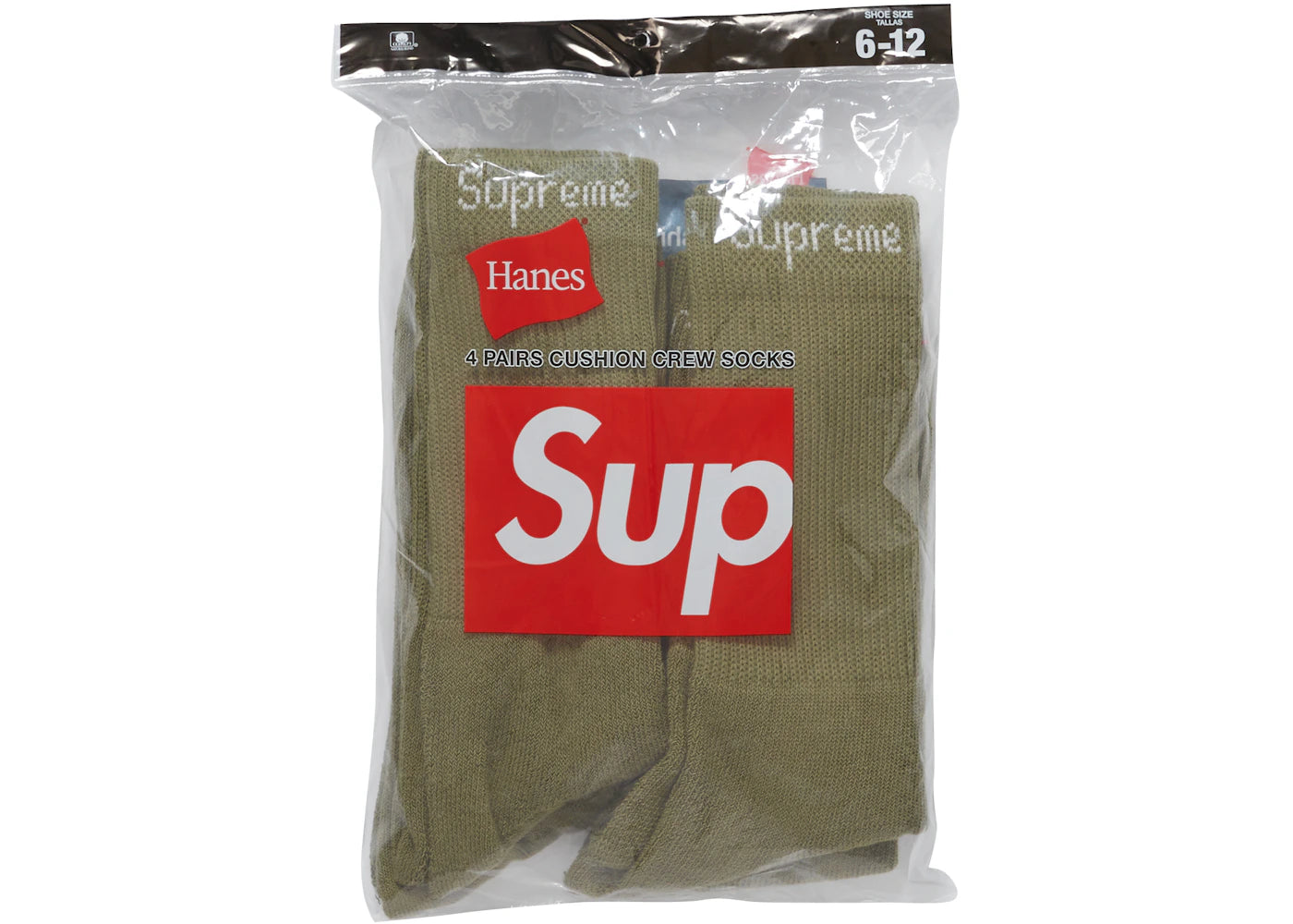 Supreme Hanes Crew Socks (4 Pack) Olive -1
