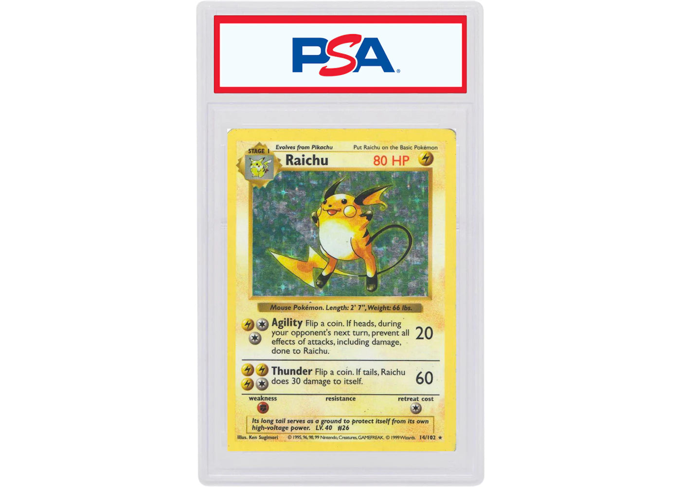 Raichu-Holo 1999 Pokemon TCG Base Set Shadowless #14/102 (PSA or BGS Graded) -1